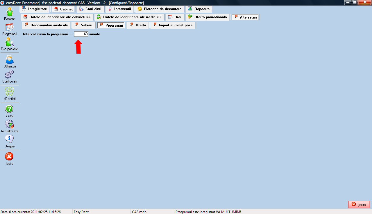 Intervalul minim intre programari