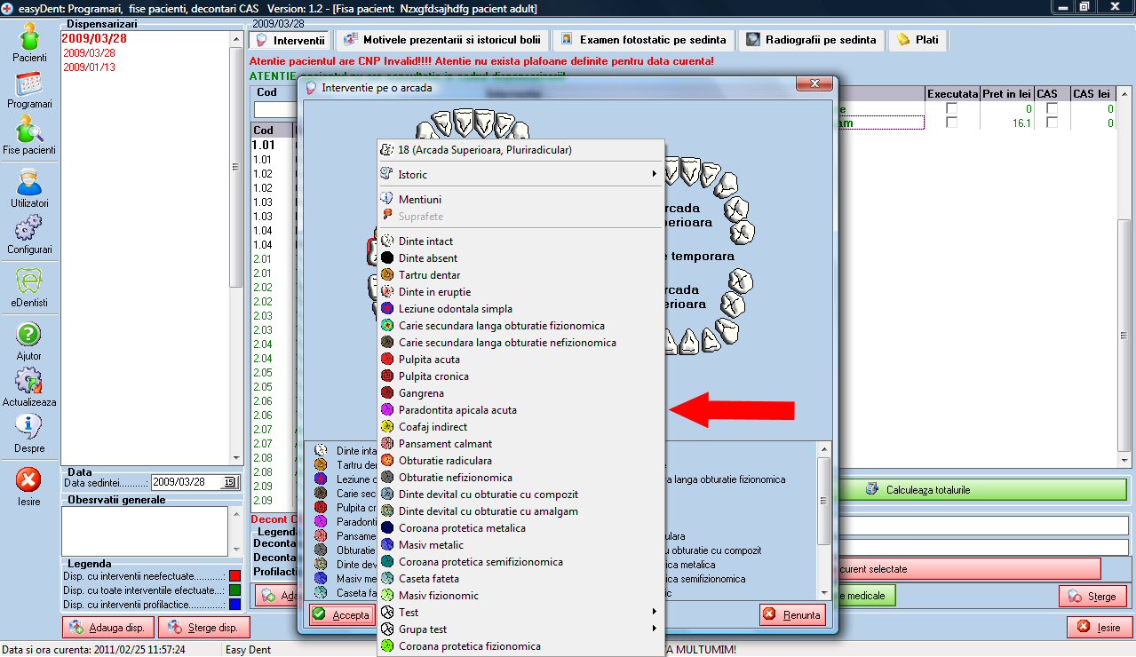 Adaugare interventie pe arcada Adaugare interventie pe arcada